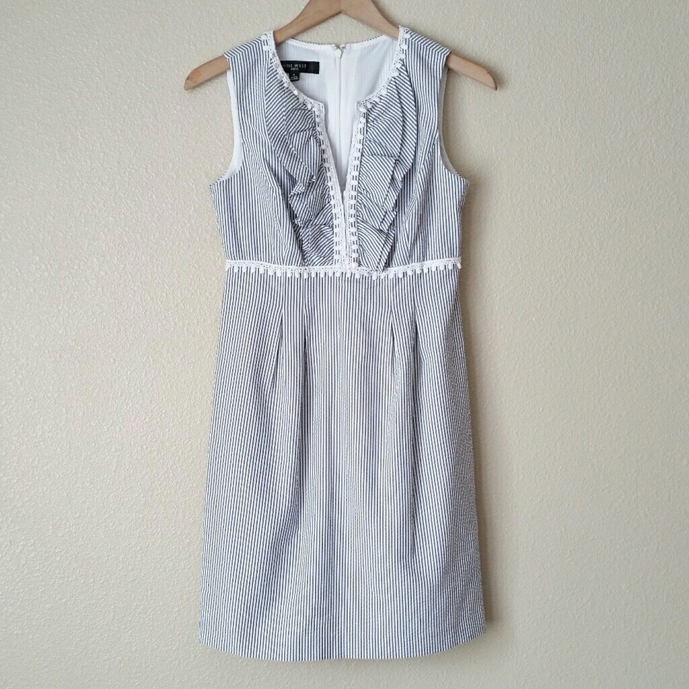 Nine West Grey White Striped Dress